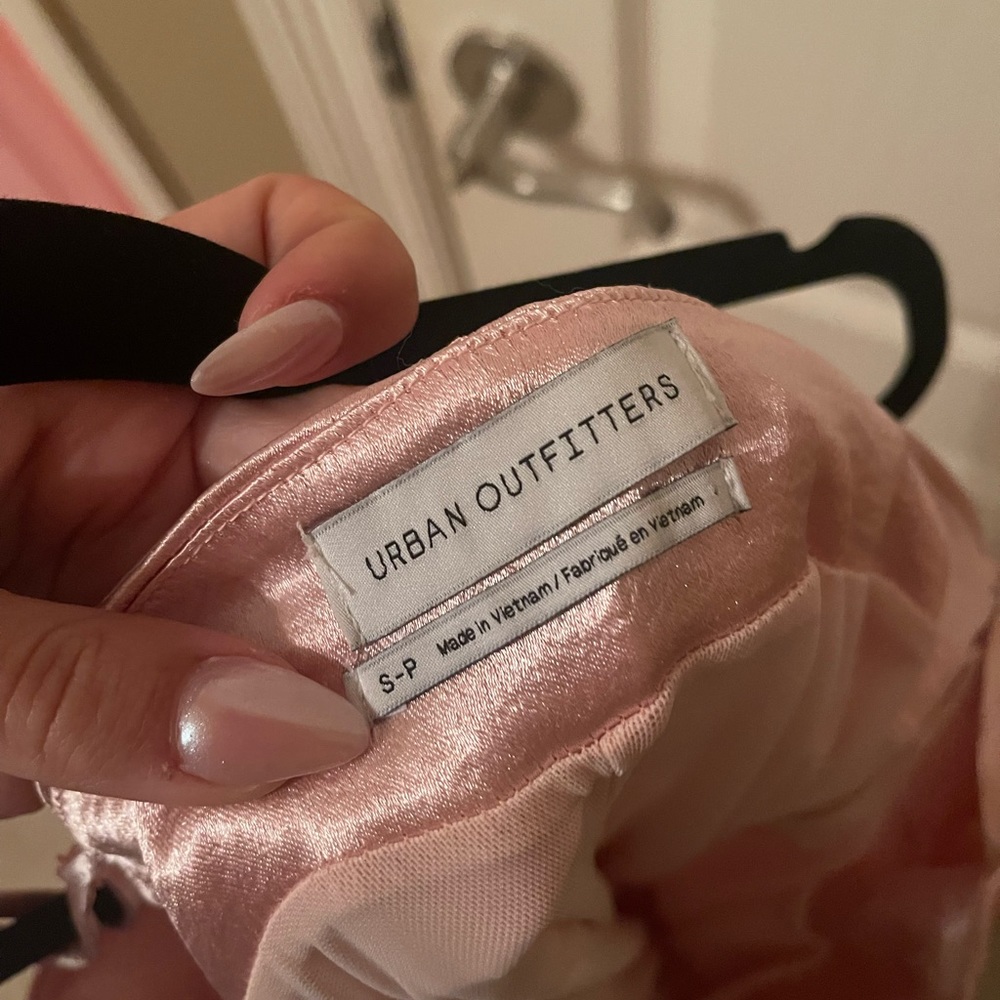 Pink Satin Ruffle Mini Dress - Picture 4 of 5